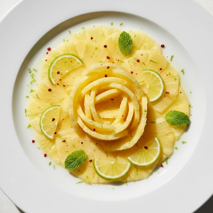 Découvrez un carpaccio d’ananas au citron vert et poivre rouge de Kampot, une recette fraîche, lumineuse et élégante. Un dessert simple et raffiné où l’acidité du citron vert rencontre la douceur du fruit et la chaleur aromatique du poivre rouge. Mots-clés  carpaccio d’ananas, ananas citron vert poivre rouge, dessert poivre rouge de Kampot, recette ananas frais, dessert élégant et léger, recette sucrée poivre de Kampot Si tu veux, je peux maintenant te faire un bloc final propre avec toutes les recettes à la suite, prêt à copier-coller.