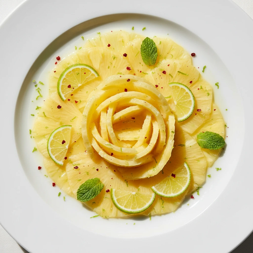Découvrez un carpaccio d’ananas au citron vert et poivre rouge de Kampot, une recette fraîche, lumineuse et élégante. Un dessert simple et raffiné où l’acidité du citron vert rencontre la douceur du fruit et la chaleur aromatique du poivre rouge. Mots-clés  carpaccio d’ananas, ananas citron vert poivre rouge, dessert poivre rouge de Kampot, recette ananas frais, dessert élégant et léger, recette sucrée poivre de Kampot Si tu veux, je peux maintenant te faire un bloc final propre avec toutes les recettes à la suite, prêt à copier-coller.